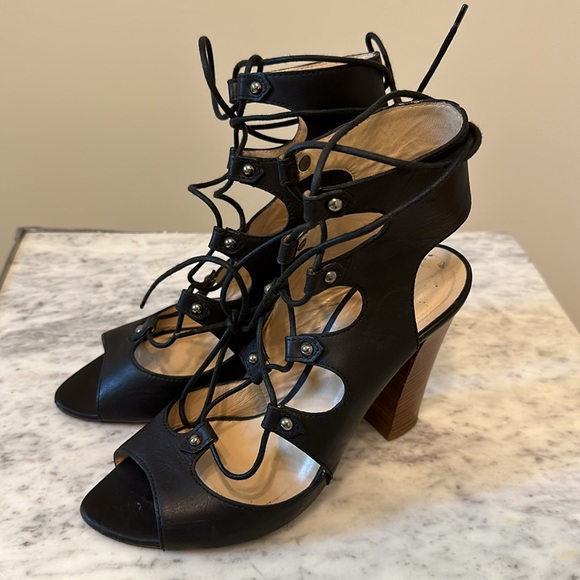 RIGIARANCIG Moto Booty Lace Up Heeled Sandals Real Leather - Picture 4 of 9